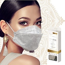 Aquabank Mask Celebrity Dewi Diamond Shape 3D Mask, Lace Pattern, Pack of 5 (Pearl White)