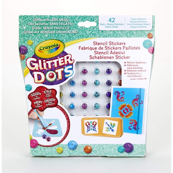 CRAYOLA Glitter Dots - Set Stencil Adesivi, per Giocare e Creare con Il Glitter Modellabile, attività Creativa e Idea Regalo, 04-0802