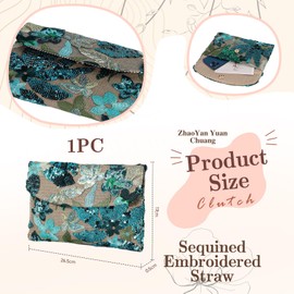 Shimmerz Women's Clutch Floral Embroidery Sequin Evening Clutch Bag Party Handbag Ladies (Green)