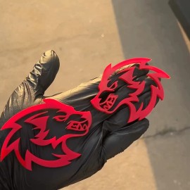 UsaStandard Wolf Badges Orange Emblem Fender Badge Car or Truck (2) BADGES, Angry Aggressive