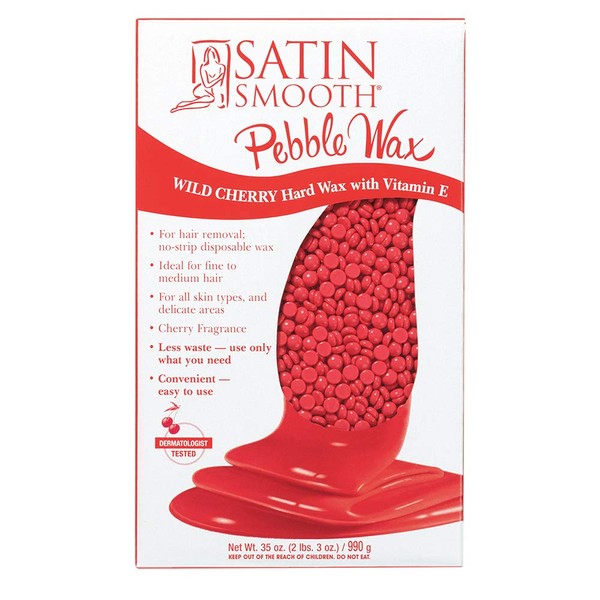 Satin Smooth Wild Cherry Pebble Wax | Hard Wax With Vitamin E | Great For All Skin Types And Delicate Areas, 35 Oz.