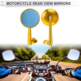 RATCHROLL 1 Set Universal Motorcycle Rear View Mirrors Adjustable Bar End Side Mirrors Mount M8/M10 Gold Tone Aluminum Alloy Round Shape