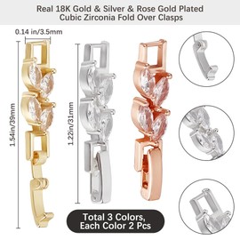 Beebeecraft 1 Box 6Pcs Foldover Extension Clasp Cubic Zirconia Leaves Shape Jewelry Clasps Bracelet Extender Clasp for Jewelry Making (Gold, Silver, Rose Gold)