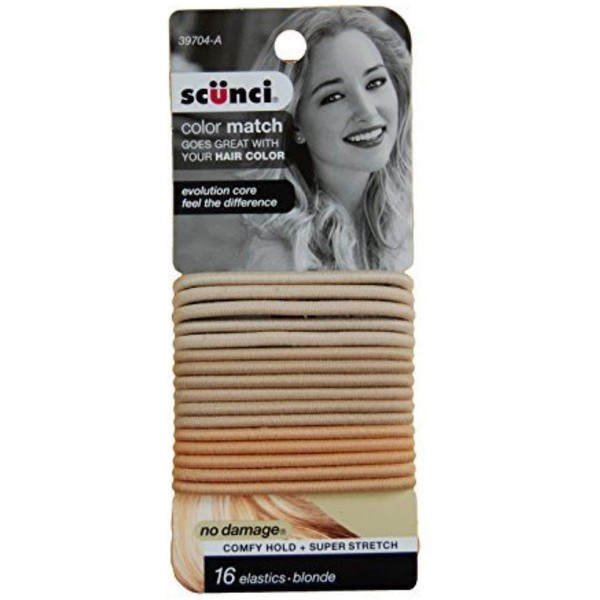scunci Color Match Blonde Elastics No Damage, Comfy Hold 16