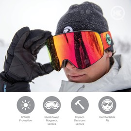 Knockaround Slingshots Snow Goggles for Men and Women - Anti-Glare and Fog Coating with full UV400 Protection, Hot Tamale
