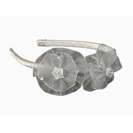 Organza Flower Bow & Rhinestone Headband (Silver)
