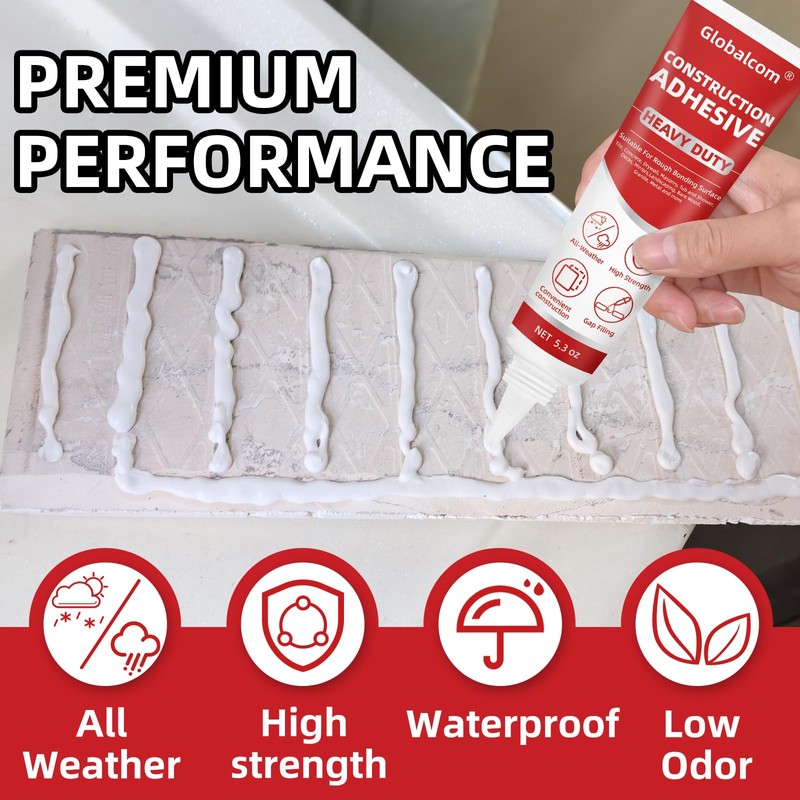 Globalcom Heavy Duty Construction Adhesive, Tile and Stone Marble Granite