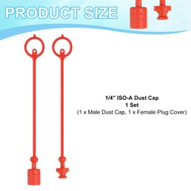 PATIKIL 1/4" ISO-A Hydraulic Coupler Male Dust Cap and Female Plug Cover, Set of 1 Rubber Quick Disconnects Port Plug Cover Fittings Red Cap with Retention Ring