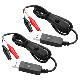 PNGKNYOCN USB to 9V Alligators Clips Cable with Power Control Button,USB Male to Alligator Clips Voltage Step Up Converter Cable (2 Pack)