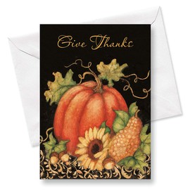 Pumpkin Harvest Scripture Thanksgiving Greeting Cards - Set of 8, Religious Themed Holiday Card Variety Pack, Large 5 x 7 Inch Size, Envelopes Included