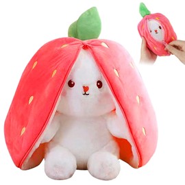 TOGETDREAM Osterhase Plüschtier, 25CM Karotte Erdbeer Kuscheltier Kawaii Hase Stofftier Hasen Verstecken Und Suchen Ausgestopftes Spielzeug Geburtstagsgeschenk für über12+ Kinder (Erdbeer)