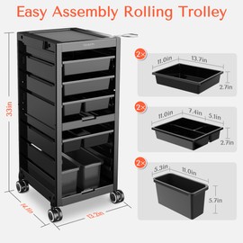 Tasalon Professional Salon Trolley Cart, Station with 4 Drawers & 2 Storage Baskets, Multipurpose Salon Station Cart