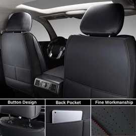 Coverado Toyota Tundra Seat Covers, Leather Seat Covers Compatible with 2007-2021 Toyota Tundra Crew/Crewmax/Extended/Double Cab Automotive Seat Covers for Car Trucks (Front, Red)