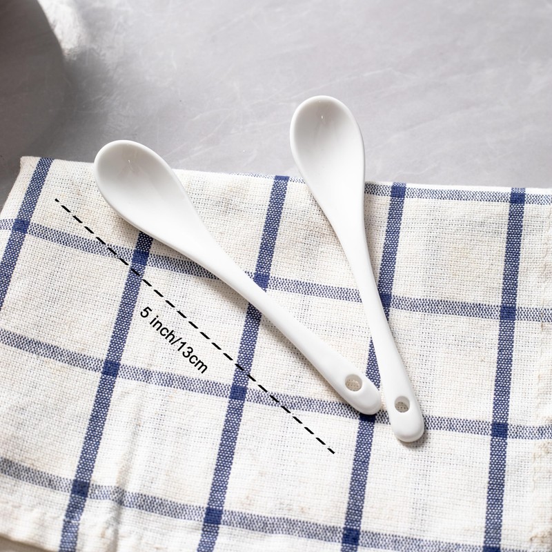 MIUFA 6PCS Porcelain White Coffee Spoons Espresso Tea Sauce and