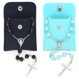QMLING Pack of 2 Rosary Necklaces, Rosary Catholic with Cross and Mary Picture, Rosary with 2 Button Bags, Christian Prayer Beads for Prayers and Gifts, Glass Zinc, No Gemstone