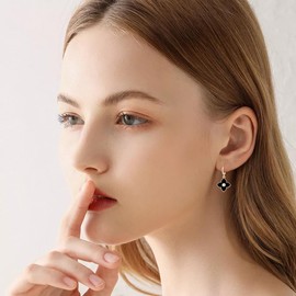 iroha mode S925 Sterling Silver Clover Quatrefoil Quatrefoil Flower Flower Black White Simple Cubic Zirconia Hoop with One-Touch Ladies' Accessory Popular Silver Gold Mother's Day Gift Gift Wrapping