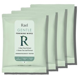 Rael Feminine Wipes, Flushable pH Balanced Wipe, Travel Size, All Skin Types, Paraben-Free, Daily Use (10 Count, Pack of 4)