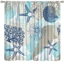 Coastal Curtains Ocean Beach Themed Room Darkening Window Curtain Nautical Coral Decor Curtain for Bedroom Living Room Bathroom Nursery Set 2 Panels,42x45 Inches