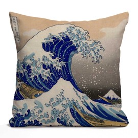 Tomda Hokusai The Great Wave Cushion Cover Throw Pillow Case Cotton Linen 45x45cm 18x18 Inch for Sofa Couch