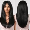 Allbell Long Black Layered Wigs for Women Long Straight Wig