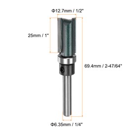 sourcing map Pattern Flush Trim Router Bit 1/4" Shank 1" Cutting Length 1/2" Cutting Dia with Top Bearings Straight Precise Cutting Woodworking Milling Cutter Tool for Edge Trimming