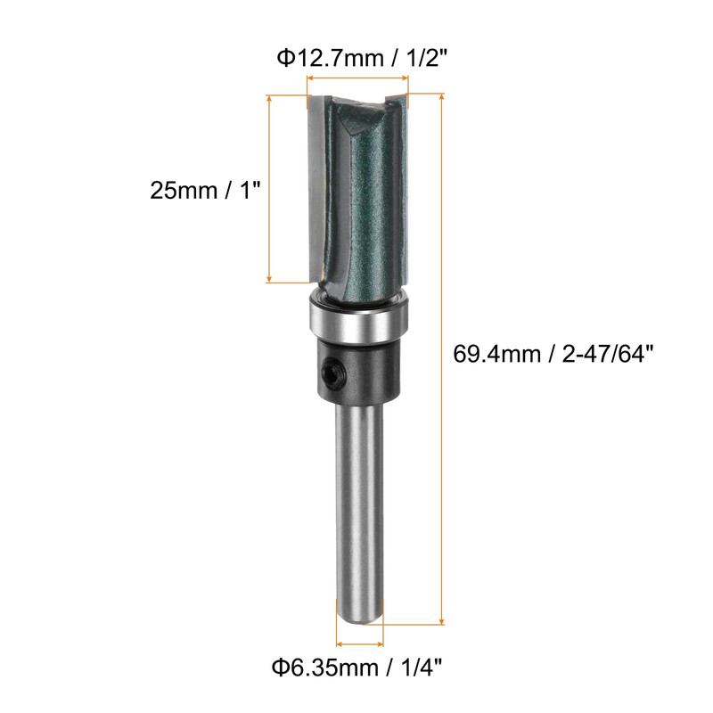 sourcing map Pattern Flush Trim Router Bit 1/4" Shank 1"
