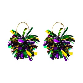 Colorful Mardi Gras Carnival Round Circle Tassel Hoop Exaggerate Lightweight Shining Earrings Decoration Outfit Costume Accessories Holiday Jewelry for Women-1