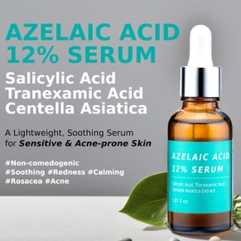 CELDYQUE Azelaic Acid 12% Facial Serum w/Niacinamide C Rapid Relief for Rosacea, Reduces Cystic Acne Scars & Pigmentation, Soothes Redness, Pimples, & Blackheads C for Sensitive Skin Korean Skincare