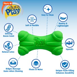 Dura Play Bone Dog Toy, Medium, Color Will Vary - : The Durable, Easy to Clean Latex Exterior Combined with The Soft and Flexible Foam Interior, Pack of 2 X O.165 Lb