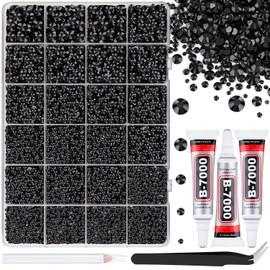 25000Pcs Resin Jelly Rhinestones with Tweezers for Crafting, Black Flatback Gems, Bedazzling Crystal with 3Pcs 10ml B7000 Jewelry Glue for DIY Crafts Clothing Tumblers Shoes Fabric Nail Art