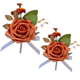 CherishedMoments Burnt Orange Boutonniere for Men Wedding Set of 2,Groom and Best Man Boutonniere Aificial Flowers,Fall Vintage Wedding Decor for Wedding, Parties, Proms