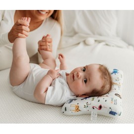 Stork Drop - Flat Head Baby Pillow | Prevents & Corrects Plagiocephaly | Breathable 3D Air Mesh | Soft Organic Cotton | Completely Washable | Newborn Head Shaping | Safari Animals