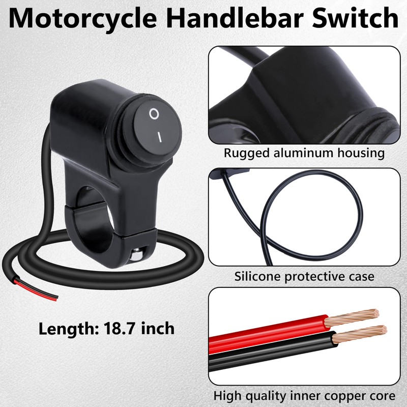 Motorcycle Handlebar Switch 12V, Waterproof Motorcycle Light Toggle Switch, Aluminum