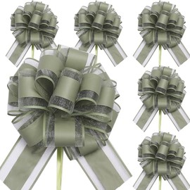 6pcs 7inch Large Pull Bows Wrapping Pull Bow Ribbon Soge Green,Soge Green Ribbon Pull Bows Gift Wrap Bows for Gift Wrapping Baskets Wedding,Valentine's,Birthday Gift,Christmas,Flower,Car Wrapping Bow