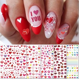 TailaiMei 12 Sheets Valentine's Day Nail Decals Stickers, Self-Adhesive Nail Art Decorations, Design for kiss Love Hug (1080Pcs)
