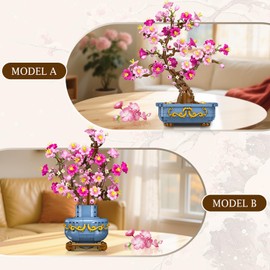 HOGOKIDS Flowers Cherry-Blossom Bonsai Building Set - 2 in 1 Artificial Bonsai Tree Plants for Home Decor & Display Cherry Botanical Flowers Building Toy Birthday Gift for Adults Teens Kids(775PCS)