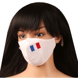 Touchstone French Flag embroidered 3 layer large size cotton face masks reusable machine washable adjustable for men, women. (Pack of 1). White