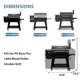 Grisun Grill Cover for Pit Boss Pro Series Elite 1600 Wood Pellet Smoker Grill - PB1600PS1/PB1600PS2/PB1600PS3, 600D Heavy Duty Anti-Fade Waterproof Grill Cover with Side Zipper and Reinforced Hem