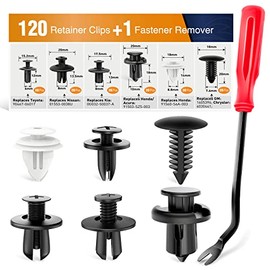GOOACC 120PCS Car Bumper Retainer Clips & Nylon Fasteners Rivet Kit 6mm 7.6mm 8mm 8.8mm 10mm Door Trim Panel Clips Bumper Push Rivet Clips, 1PC Fastener Remover, Black