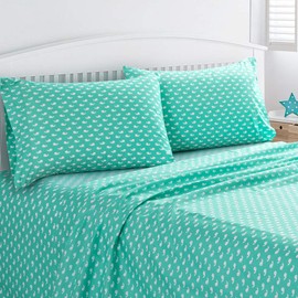 Vonty Kids Bed Sheets Twin Green Baby Whales Printed Sheets for Boys & Girls, Soft Lightweight Microfiber Easy Wash Bedding Set (1 Fitted Sheet + 1 Flat Sheet + 1 Pillowcase)