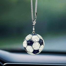 Starupway Bling Football Rear View Mirror Accessories, Cute Soccer Car Accessories for Women/Men, Sparkling Rhinestones Car Decorations Rearview Mirror Charms