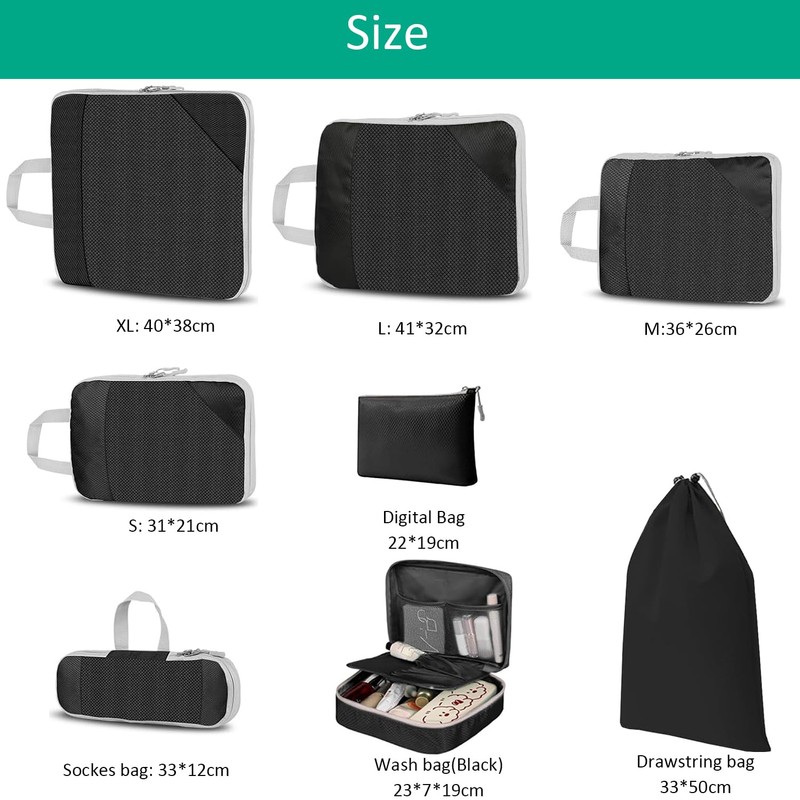 8pcs Packing Cubes, Areaphmet Compression Packing CUbes for Travel Accessories