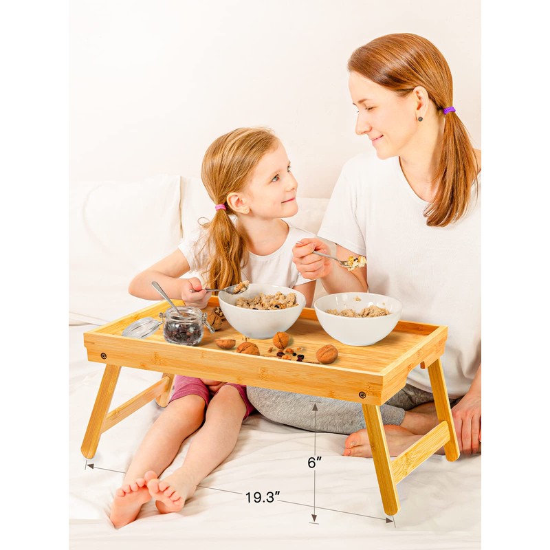 Pipishell Bamboo Bed Breakfast Tray with Foldable Legs, Handles, Ideal