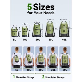HEETA Waterproof Dry Bag Backpack with Zippered Pocket (Green, 10L)