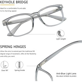 LAMBBAA Gafas de lectura prebíopes multifocales, cuadradas vintage, gafas de luz azul para hombres y mujeres lectores, gris transparente , 1 Count (Pack of 1)