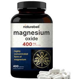Magnesium Oxide 400mg, 400 Capsules | High Purity Elemental Form – Extra Strength – Essential Mineral Supplements for Muscle, Digestion, Bone, & Heart Support – Non-GMO & No Gluten