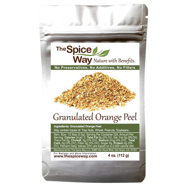 The Spice Way Orange Peel - Granules | 4 oz |without any preservatives. Great for cooking, baking and tea.