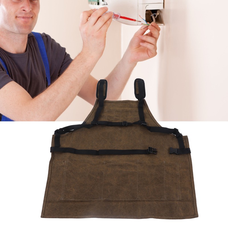 Woodworking Shop Apron Large Capacity Pocket Adjustment Shoulder Straps Waxed