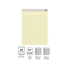 TRU RED Notepads, 8.5-inch x 11.75-inch, Narrow Ruled, Canary, 50 Sheets/Pad, 24/Carton (TR59927/TR573VS)