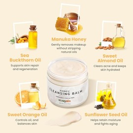 Honeyskin- Bálsamo limpiador desmaquillante con miel - Desmaquillante de rostro y ojos para pieles sensibles - Gel limpiador facial - Hyd